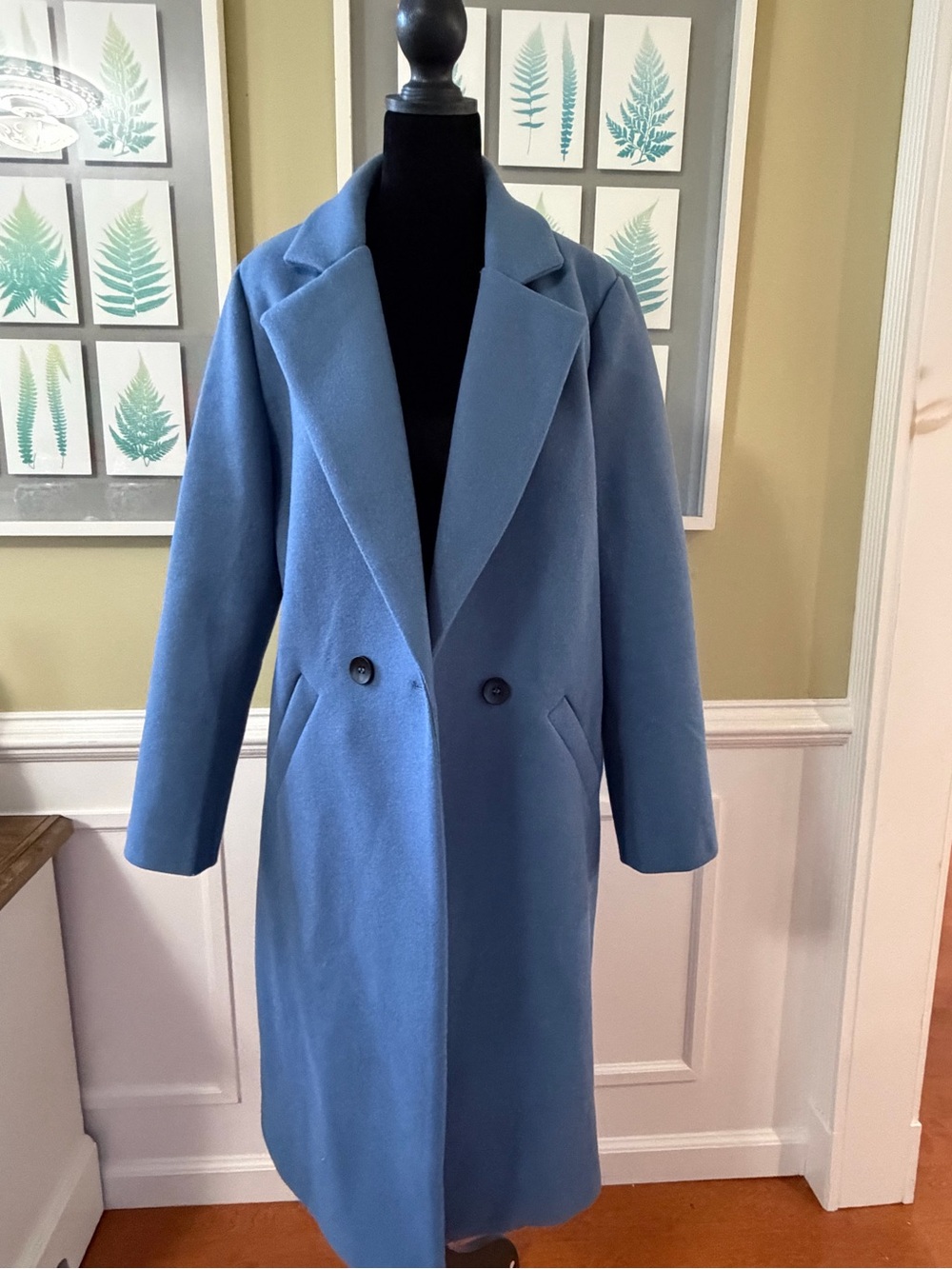 Wool-Blend Long Blue Women's Coat